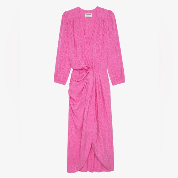 NWT Zadig & Voltaire Renew Jac Leo Twist-Front Silk Midi-Dress - Picture 2 of 4